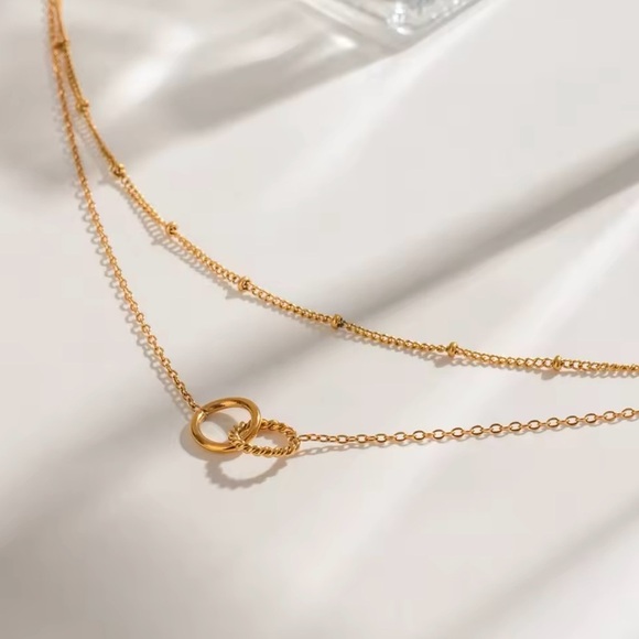 18k Gold Plated Double Layers Thin Chain Necklace - Picture 4 of 8